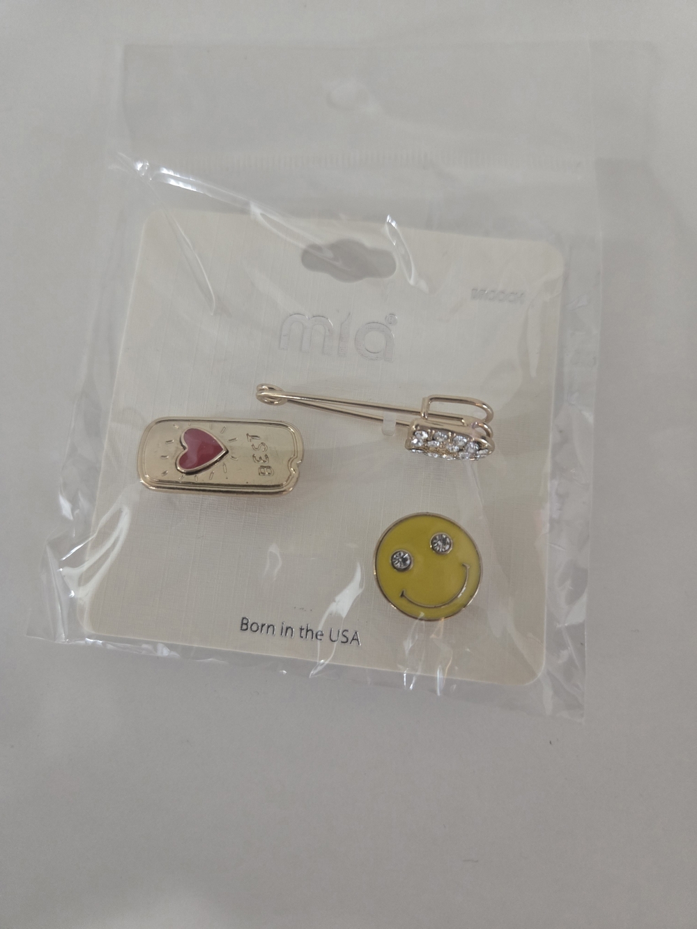 MIA Enamel Smiley & Heart Pin Set - Yellow, Red, Gold